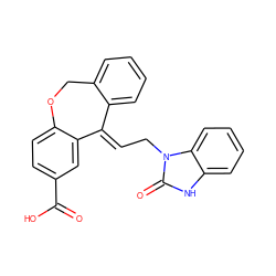 O=C(O)c1ccc2c(c1)/C(=C/Cn1c(=O)[nH]c3ccccc31)c1ccccc1CO2 ZINC000100641960