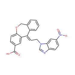 O=C(O)c1ccc2c(c1)/C(=C/Cn1cnc3ccc([N+](=O)[O-])cc31)c1ccccc1CO2 ZINC000100641943