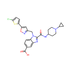 O=C(O)c1ccc2c(c1)nc(C(=O)NC1CCN(C3CC3)CC1)n2Cc1cc(-c2ccc(Cl)s2)on1 ZINC000116021850