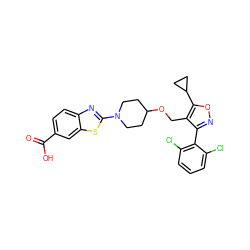 O=C(O)c1ccc2nc(N3CCC(OCc4c(-c5c(Cl)cccc5Cl)noc4C4CC4)CC3)sc2c1 ZINC000144353448