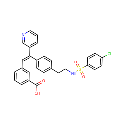 O=C(O)c1cccc(/C=C(\c2ccc(CCNS(=O)(=O)c3ccc(Cl)cc3)cc2)c2cccnc2)c1 ZINC000013733243