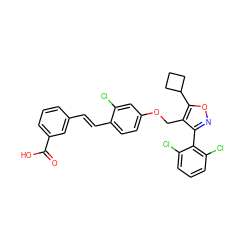 O=C(O)c1cccc(/C=C/c2ccc(OCc3c(-c4c(Cl)cccc4Cl)noc3C3CCC3)cc2Cl)c1 ZINC000044406403