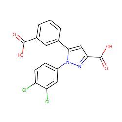 O=C(O)c1cccc(-c2cc(C(=O)O)nn2-c2ccc(Cl)c(Cl)c2)c1 ZINC000299857240