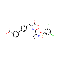 O=C(O)c1cccc(-c2ccc(C[C@H](NC(=O)[C@@H]3CCCN3S(=O)(=O)c3cc(Cl)cc(Cl)c3)C(=O)O)cc2)c1 ZINC000026649626