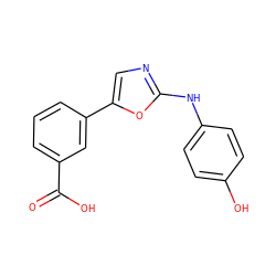 O=C(O)c1cccc(-c2cnc(Nc3ccc(O)cc3)o2)c1 ZINC000049045428