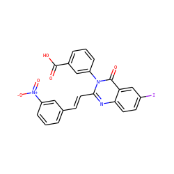 O=C(O)c1cccc(-n2c(/C=C/c3cccc([N+](=O)[O-])c3)nc3ccc(I)cc3c2=O)c1 ZINC000058569255