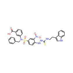 O=C(O)c1cccc(N(Cc2ccccc2)S(=O)(=O)c2ccc(NNC(=S)NCCc3c[nH]c4ccccc34)c([N+](=O)[O-])c2)c1 ZINC000027845204