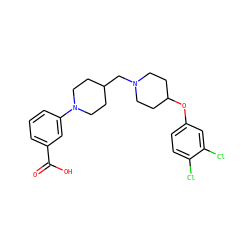 O=C(O)c1cccc(N2CCC(CN3CCC(Oc4ccc(Cl)c(Cl)c4)CC3)CC2)c1 ZINC000095573716