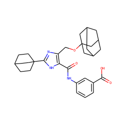 O=C(O)c1cccc(NC(=O)c2[nH]c(C34CCC(CC3)CC4)nc2COC23CC4CC(CC(C4)C2)C3)c1 ZINC000013674748