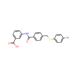 O=C(O)c1cccc(NC(=O)c2ccc(CSc3ccc(Br)cc3)cc2)c1 ZINC000001196449