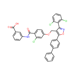 O=C(O)c1cccc(NC(=O)c2ccc(OCc3c(-c4c(Cl)cccc4Cl)noc3-c3ccc(-c4ccccc4)cc3)cc2Cl)c1 ZINC000028816406