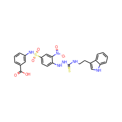 O=C(O)c1cccc(NS(=O)(=O)c2ccc(NNC(=S)NCCc3c[nH]c4ccccc34)c([N+](=O)[O-])c2)c1 ZINC000027748985