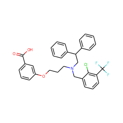 O=C(O)c1cccc(OCCCN(Cc2cccc(C(F)(F)F)c2Cl)CC(c2ccccc2)c2ccccc2)c1 ZINC000146006268