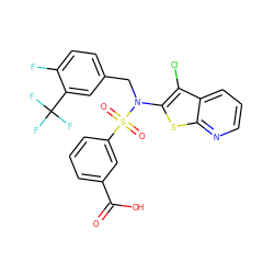 O=C(O)c1cccc(S(=O)(=O)N(Cc2ccc(F)c(C(F)(F)F)c2)c2sc3ncccc3c2Cl)c1 ZINC000115230994