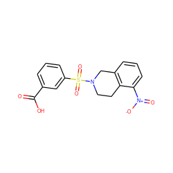 O=C(O)c1cccc(S(=O)(=O)N2CCc3c(cccc3[N+](=O)[O-])C2)c1 ZINC000095557375