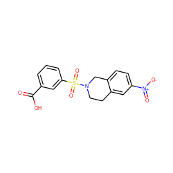 O=C(O)c1cccc(S(=O)(=O)N2CCc3cc([N+](=O)[O-])ccc3C2)c1 ZINC000095556926