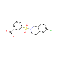 O=C(O)c1cccc(S(=O)(=O)N2CCc3cc(Cl)ccc3C2)c1 ZINC000095555662