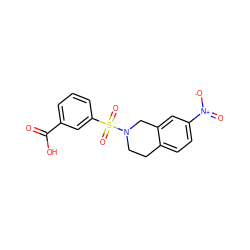 O=C(O)c1cccc(S(=O)(=O)N2CCc3ccc([N+](=O)[O-])cc3C2)c1 ZINC000095557040