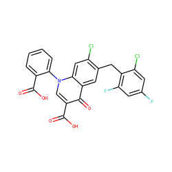 O=C(O)c1ccccc1-n1cc(C(=O)O)c(=O)c2cc(Cc3c(F)cc(F)cc3Cl)c(Cl)cc21 ZINC000084758409