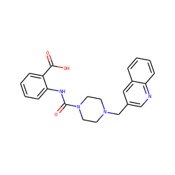 O=C(O)c1ccccc1NC(=O)N1CCN(Cc2cnc3ccccc3c2)CC1 ZINC000200261163