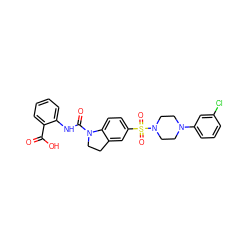 O=C(O)c1ccccc1NC(=O)N1CCc2cc(S(=O)(=O)N3CCN(c4cccc(Cl)c4)CC3)ccc21 ZINC000118532740