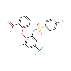 O=C(O)c1ccccc1Oc1c(F)cc(C(F)(F)F)cc1NS(=O)(=O)c1ccc(Cl)cc1 ZINC000053230157