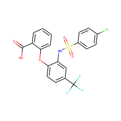 O=C(O)c1ccccc1Oc1ccc(C(F)(F)F)cc1NS(=O)(=O)c1ccc(Cl)cc1 ZINC000000836181