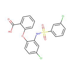 O=C(O)c1ccccc1Oc1ccc(Cl)cc1NS(=O)(=O)c1cccc(Cl)c1 ZINC000053296587