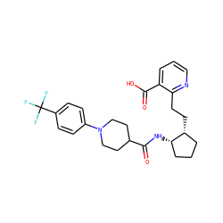 O=C(O)c1cccnc1CC[C@@H]1CCC[C@@H]1NC(=O)C1CCN(c2ccc(C(F)(F)F)cc2)CC1 ZINC001772617254