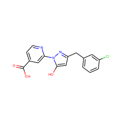 O=C(O)c1ccnc(-n2nc(Cc3cccc(Cl)c3)cc2O)c1 ZINC000146662696