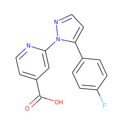 O=C(O)c1ccnc(-n2nccc2-c2ccc(F)cc2)c1 ZINC000146839753