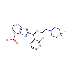 O=C(O)c1ccnc2cc([C@@H](OCCN3CCC(F)(F)CC3)c3ccccc3Cl)[nH]c12 ZINC001772580583