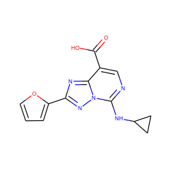 O=C(O)c1cnc(NC2CC2)n2nc(-c3ccco3)nc12 ZINC000299832515