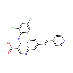 O=C(O)c1cnc2cc(/C=C/c3ccncc3)ccc2c1Nc1ccc(Cl)cc1Cl ZINC000014945497