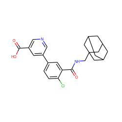 O=C(O)c1cncc(-c2ccc(Cl)c(C(=O)NCC34CC5CC(CC(C5)C3)C4)c2)c1 ZINC000034661595