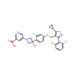 O=C(O)c1cncc(N2CC(O)(c3ccc(OCc4c(-c5c(Cl)cccc5Cl)noc4C4CC4)cc3Cl)C2)c1 ZINC000142027551