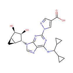 O=C(O)c1cnn(-c2nc(NC(C3CC3)C3CC3)c3ncn([C@H]4[C@H](O)[C@H](O)[C@@H]5C[C@@H]54)c3n2)c1 ZINC000095557704