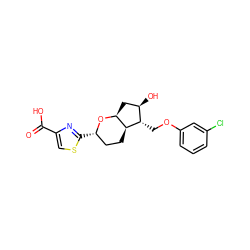 O=C(O)c1csc([C@H]2CC[C@H]3[C@H](C[C@@H](O)[C@@H]3COc3cccc(Cl)c3)O2)n1 ZINC000653905297