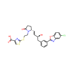 O=C(O)c1csc(SCCN2C(=O)CC[C@@H]2/C=C/[C@@H](O)Cc2cccc(-c3nc4cc(Cl)ccc4o3)c2)n1 ZINC000084709269