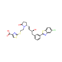 O=C(O)c1csc(SCCN2C(=O)CC[C@@H]2/C=C/[C@@H](O)Cc2cccc(-c3nc4cc(Cl)ccc4s3)c2)n1 ZINC000084725667