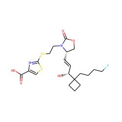 O=C(O)c1csc(SCCN2C(=O)OC[C@@H]2/C=C/[C@@H](O)C2(CCCCF)CCC2)n1 ZINC000059784021