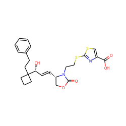 O=C(O)c1csc(SCCN2C(=O)OC[C@@H]2/C=C/[C@@H](O)C2(CCc3ccccc3)CCC2)n1 ZINC000059783855