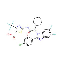 O=C(O)c1sc(NC(=O)[C@H](C2CCCCC2)n2c(-c3ccc(Cl)cc3)nc3cc(F)c(F)cc32)nc1C(F)(F)F ZINC000066099219