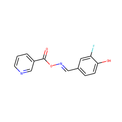 O=C(O/N=C/c1ccc(O)c(F)c1)c1cccnc1 ZINC000653856220