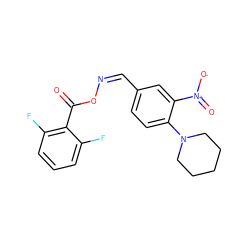 O=C(O/N=C\c1ccc(N2CCCCC2)c([N+](=O)[O-])c1)c1c(F)cccc1F ZINC000005588976