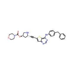 O=C(O[C@H]1CN[C@H](C#Cc2cc3ncnc(Nc4ccc(Cc5ccccc5)cc4)c3s2)C1)N1CCOCC1 ZINC000044352520