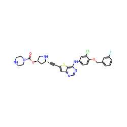 O=C(O[C@H]1CN[C@H](C#Cc2cc3ncnc(Nc4ccc(OCc5cccc(F)c5)c(Cl)c4)c3s2)C1)N1CCNCC1 ZINC000049889308
