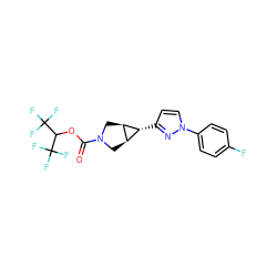 O=C(OC(C(F)(F)F)C(F)(F)F)N1C[C@H]2[C@@H](C1)[C@@H]2c1ccn(-c2ccc(F)cc2)n1 ZINC001772614267