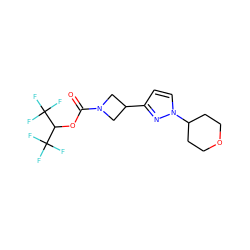 O=C(OC(C(F)(F)F)C(F)(F)F)N1CC(c2ccn(C3CCOCC3)n2)C1 ZINC001772650331