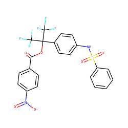 O=C(OC(c1ccc(NS(=O)(=O)c2ccccc2)cc1)(C(F)(F)F)C(F)(F)F)c1ccc([N+](=O)[O-])cc1 ZINC000003170763